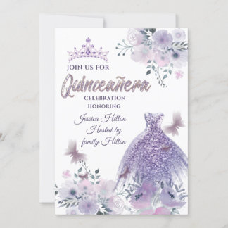 Lilac Butterfly Blumengarten Tiara Quinceañera Einladung