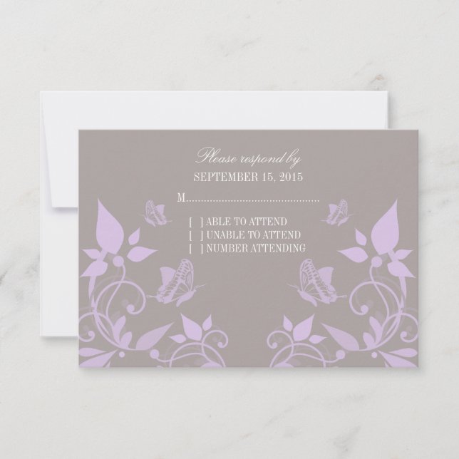 Lilac Butterfly Floral Response Card RSVP Karte (Vorderseite)