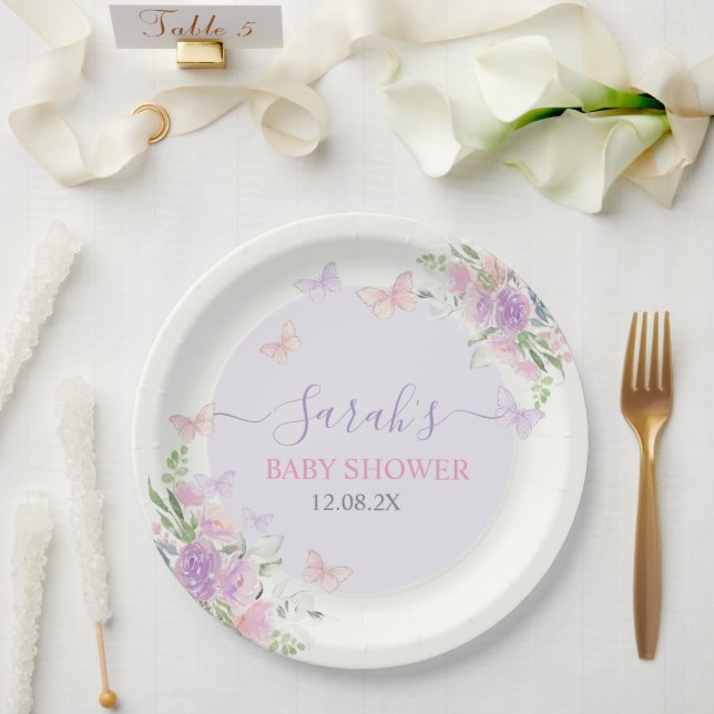 Lilac Butterfly verzaubert Pappteller (Hochzeit)