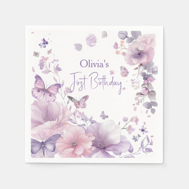 Lilac Butterfly Watercolor Disposable Luncheon Serviette (Vorderseite)