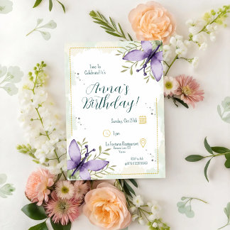 Lilac Butterfly Watercolor Geburtstag Einladung