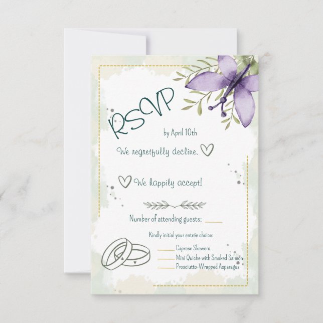 Lilac Butterfly Watercolor RSVP Karte (Vorderseite)