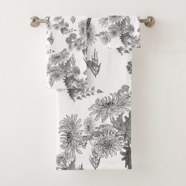 Lilac chrysanthemas , Aquarell Badetuch Set (Insitu)