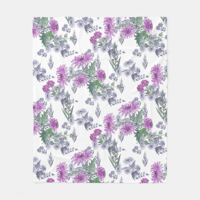 Lilac chrysanthemas, Aquarellfarben Fleecedecke (Vorderseite)