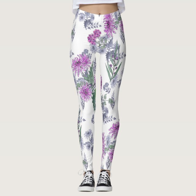 Lilac chrysanthemas, Aquarellfarben Leggings (Vorderseite)