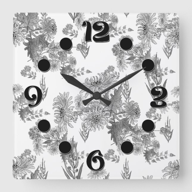 Lilac chrysanthemums, Aquarellwandclocke Quadratische Wanduhr (Vorderseite)