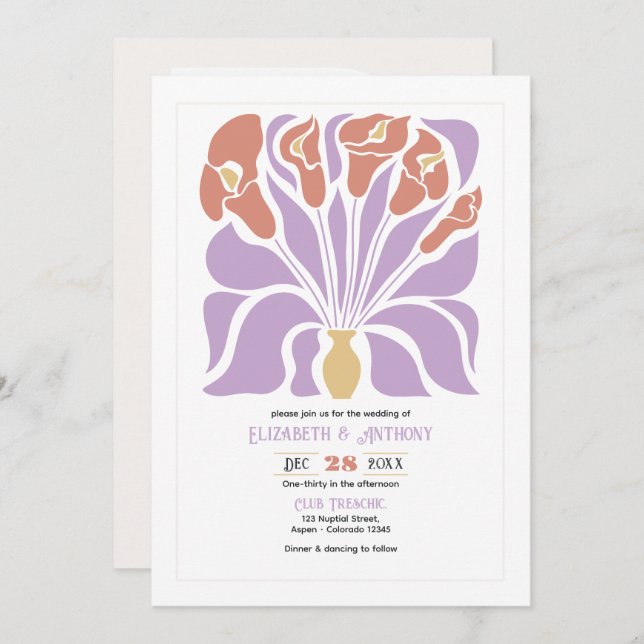 Lilac & Clay Rose Abstract Floral Boho Wedding Einladung (Vorne/Hinten)