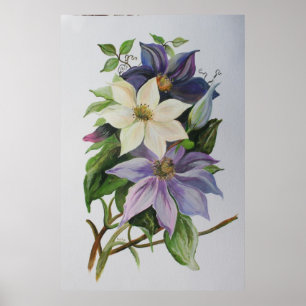 Lilac Clematis Vine Acrylmalerei Poster