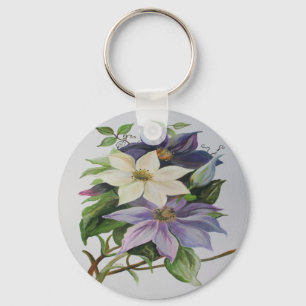 Lilac Clematis Vine Acrylmalerei Schlüsselanhänger