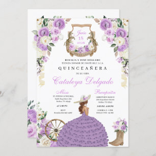 Lilac Cowgirl Western Princess Quinceañera Einladung