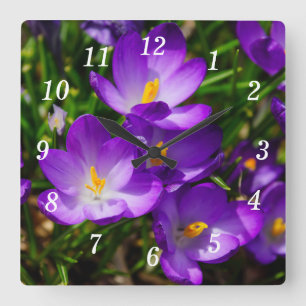 Lilac Crocuses Wall Clock Quadratische Wanduhr