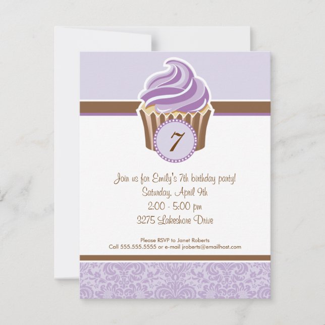 Lilac Cupcake Geburtstagsparty Einladung (Vorderseite)
