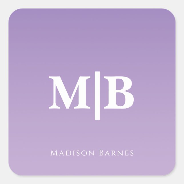 Lilac Custom Monogram Name Quadratischer Aufkleber (Vorderseite)