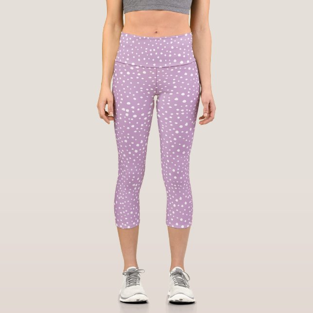 Lilac-Dalmatiner-Punkte, Dalmatiner-Punkte, gepunk Capri Leggings (Vorderseite)