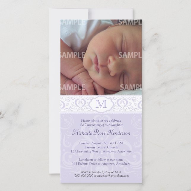 Lilac Damask Monogram Taufe/Christening (Vorderseite)