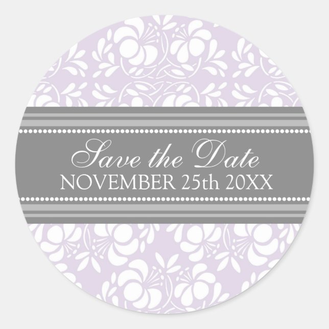 Lilac Damask Save the Date Umschlag Aufkleber (Vorderseite)