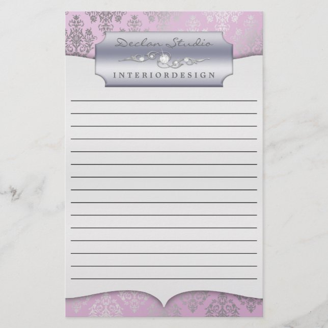 Lilac Dashing Damask Lined Business Stationary Briefpapier (Vorderseite)