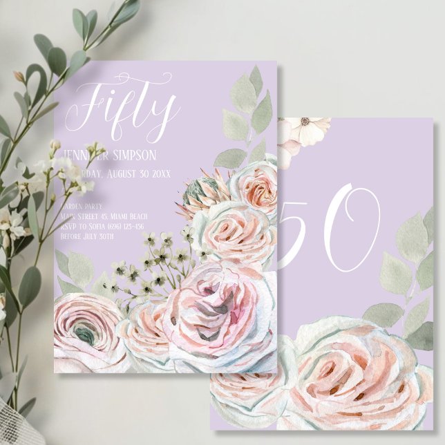 Lilac Delicate Aquarell Blume palepink Geburtstag Einladung (Lilac Delicate watercolor flower palepink Birthday Invitation)