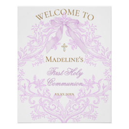 lilac design First Holy Communion welcome sign   Poster