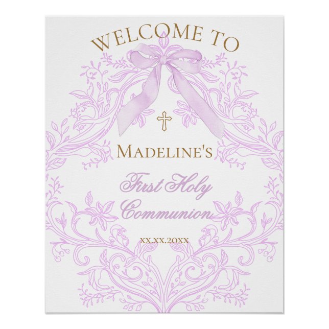 lilac design First Holy Communion welcome sign   Poster (Vorderseite)