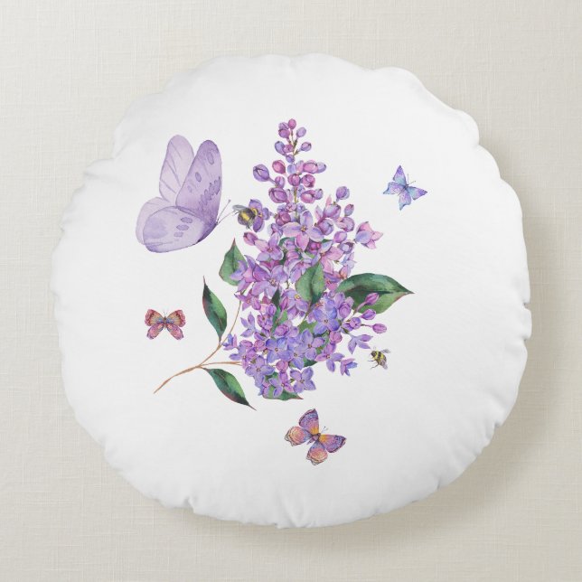 Lilac Dreams & Butterfly Whispers Rundes Kissen (Vorderseite)
