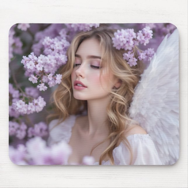 Lilac Dreams - Serene Spring Angel Mousepad (Vorne)