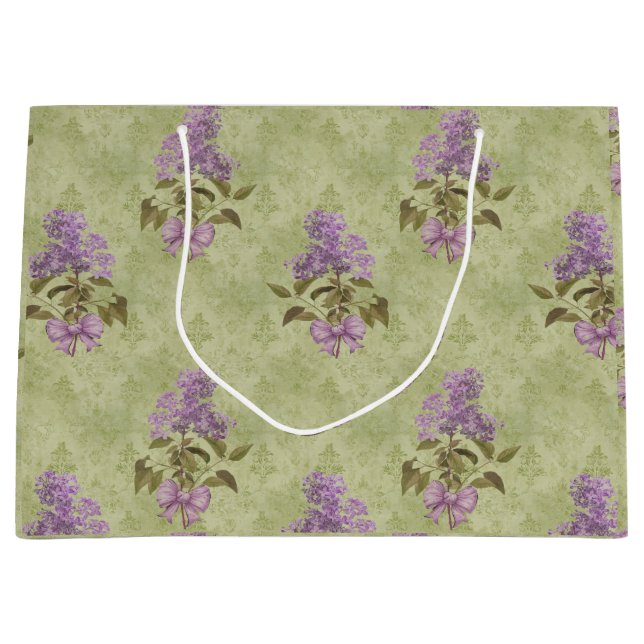 Lilac Dreams Vintag Style Green Damask Große Geschenktüte (Vorderseite)