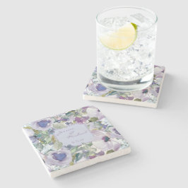 Lilac Dusty Blue Floral Couple's Names Wedding Steinuntersetzer