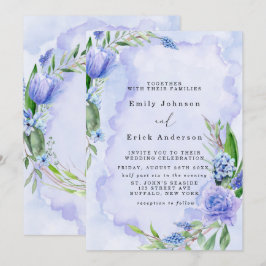 Lilac Dusty Blue Tulip Peony Hyacinth Wedding Einladung
