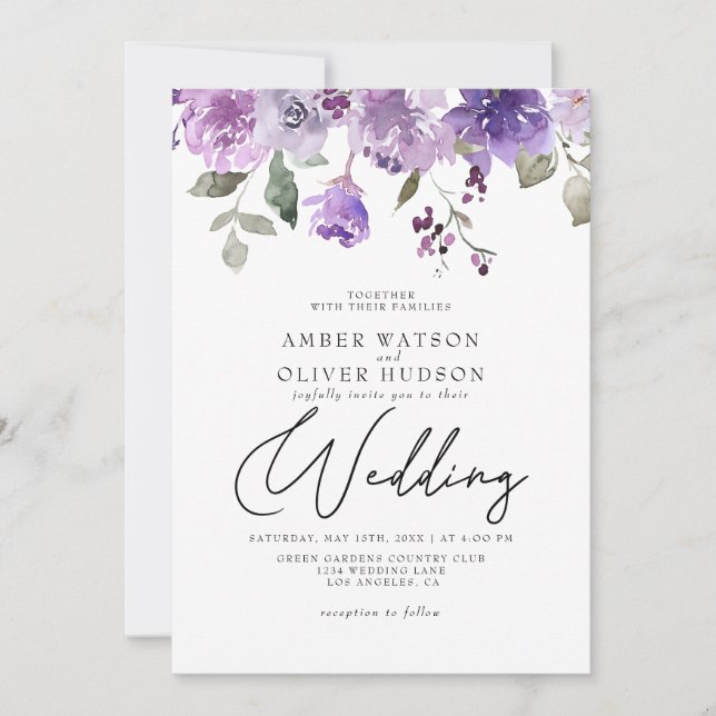 Lilac Dusty Lila Mauve Floral Garden Wedding Einladung (Vorderseite)