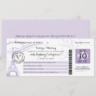 Lilac Eiffel Tower Night in Paris Geburtstagsparty Einladung