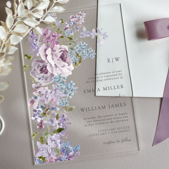 Lilac Elegant Wedding Acrylic Einladungen (Purple Lilac Elegant  Acrylic Wedding Invitations by Painted Paperie
)