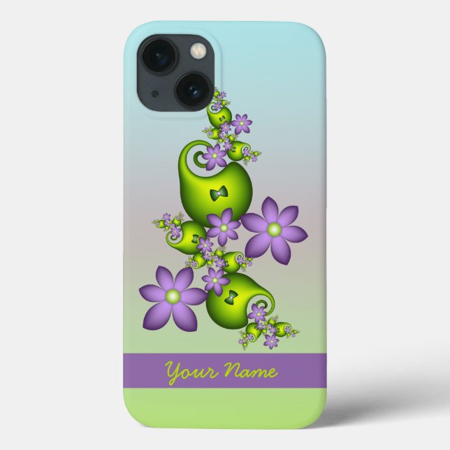 Lilac Fantasy Blume Grüne Formen Fraktal Name Case-Mate iPhone Hülle (Rückseite)