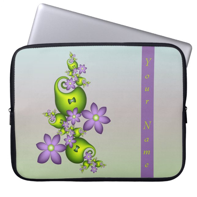 Lilac Fantasy Blume Grüne Formen Fraktal Name Laptopschutzhülle (Vorderseite)