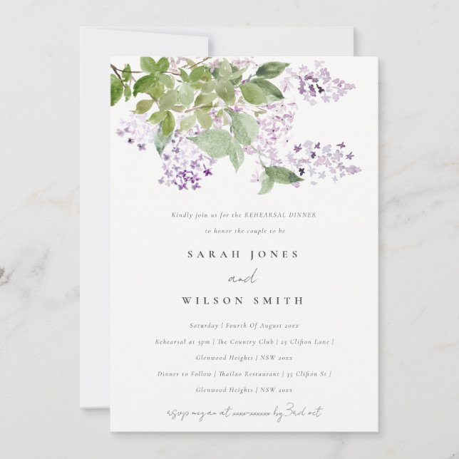 Lilac Flora Hütte Gartenanlage Probe Einladung (Vorderseite)