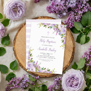 Lilac Floral Baby Girl Taufe Einladung