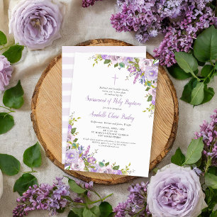 Lilac Floral Baby Girl Taufe Einladung