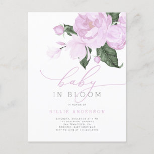 Lilac Floral Baby in Bloom Girl Shower Einladungspostkarte
