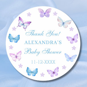 Lilac Floral Blue Butterfly Baby Dusche Vielen Dan Runder Aufkleber