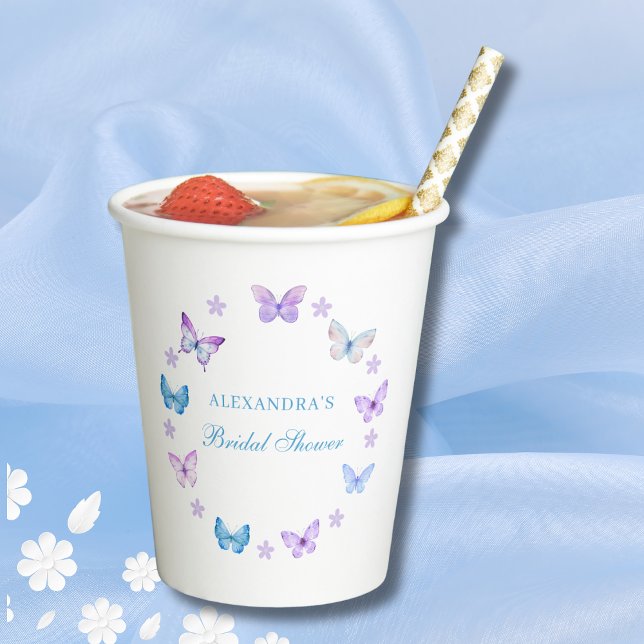 Lilac Floral Blue Lila Butterfly Brautparty Pappbecher (Von Creator hochgeladen)