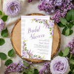 Lilac Floral Bridal Dusche Einladung<br><div class="desc">Erschwingliche, individuell bedruckte Brautdusche Einladungen. Dieses hübsche feminine Design hat eine Aquarellblume mit pastellvioletten Blumen und Grünpflanzen. Personalisieren Sie das Design mit Ihren Brautparty-Party-Details. Die Rückseite hat ein lila Wasserfarbenstreifen-Muster, oder verwenden Sie den Platz, um zusätzlichen Text und Fotos hinzuzufügen. Klicken Sie auf Anpassen, um eine beliebige Hintergrundfarbe auszuwählen und...</div>