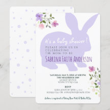 Lilac Floral Bunny Baby Dusche Einladung