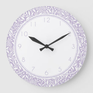 Lilac Floral Damask Pattern Große Wanduhr
