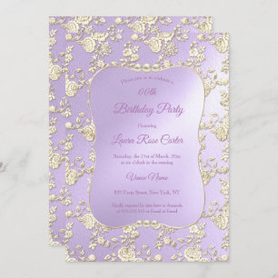 Lilac Floral Damask Rose Sepia Gold Geburtstagspar Einladung