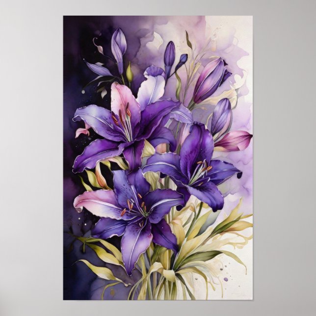 Lilac Floral Dreams - Wasserfarbene Blume Kunst, D Poster (Vorne)