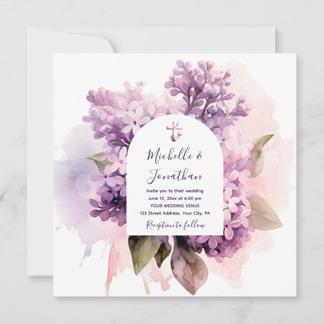 Lilac Floral Foto Bible Verse Christliche Hochzeit Einladung (Vorderseite)