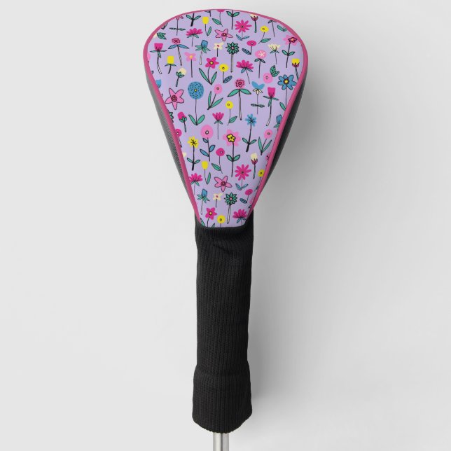 Lilac Floral Golf Head Cover Golf Headcover (Vorderseite)