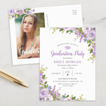Lilac Floral Graduation Party Einladung Postkarte