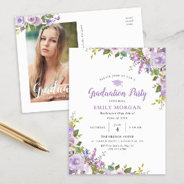 Lilac Floral Graduation Party Einladung Postkarte