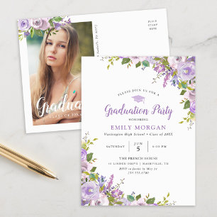 Lilac Floral Graduation Party Einladung Postkarte